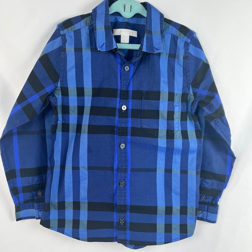 Burberry Kids Blue and Black Plaid Button-Down Shirt